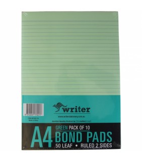 Writer A4 50 Sheet Premium Bond Pad Ruled 2 Sides - Green