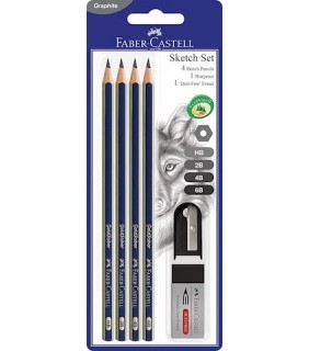 Faber-Castell Goldfaber Graphite Pencil Sketch Set (HB/2B/4B/6B) Eraser &