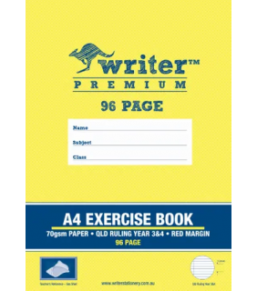 Writer Premium A4 96pg Exercise Book QLD Year 3/4 ruled + margin