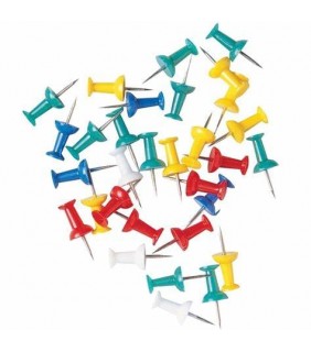 Marbig PUSH PINS ASSORTED H/SELL PK 30