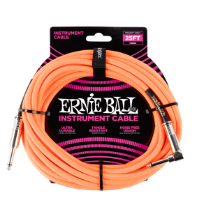 Ernie Ball Instrument Cable 25' Braided Straight / Angle - Neon Orange