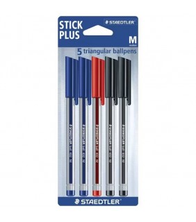 Staedtler stick 432 triangular ballpoint pen - medium, card of 5 assor