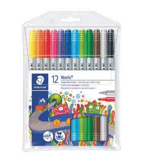 Staedtler Noris fibre-tip pens with 2 tips - wallet of 12 assorted col