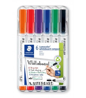 Staedtler whiteboard compact marker bullet point assorted wallet 6