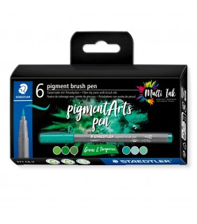 Staedtler pigment arts brush pen 371, Greens & Turquoises 6 pcs