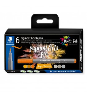 Staedtler pigment arts brush pen 371, Greys & Caramels 6 pcs
