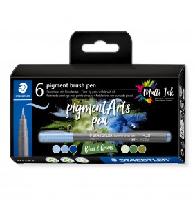 Staedtler pigment arts brush pen 371, Blues & Greens 6 pcs