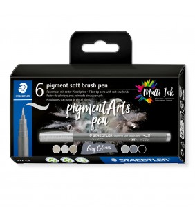 Staedtler pigment soft brush pen 372, Grey colours 6 pcs