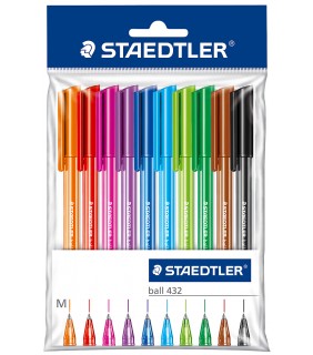 Staedtler Stick 432 Ice Triangular Ballpoints Assorted 10pk Red Pink