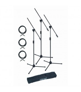 Quik Lok A302PACK1 SET of 3 mic stands,3 Cables & nylon BAG US thread