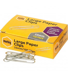 Marbig PAPER CLIPS 33MM LARGE BX 100