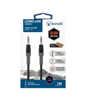 BONELK AUX 3.5mm Cable, Long-Life Series, Black - 1m