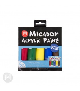 Micador Paint Acrylic Tube Set 5 x 60mL Tubes Essential Colours