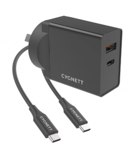 Cygnett PowerPlus 18W Total USB-C /QC 3.0 + C to C cable - AU Black