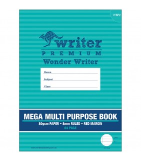 Writer Wonder 64Pg Mega Multi Purpose Book 8Mm Ruled + Red Margin
