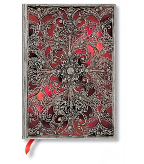 Paperblanks Silver Filigree Collection, Garnet, Midi Lined Flexi