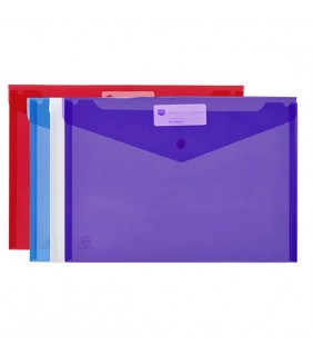  Document Wallet A4 Assorted Colours Transparent Press Stud