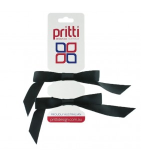 Pritti Satin Pig Tail Bows Black