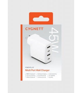 Cygnett Cygnett Powerplus 45W Multiport Wall Charger AU - Wh