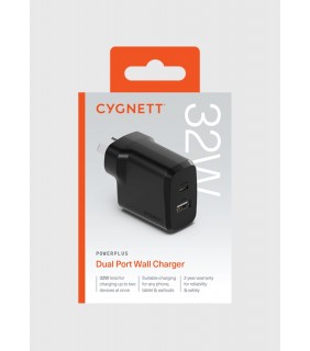 Cygnett PowerPlus 32W Dual Port Wall Charger – Black