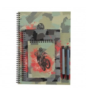 Spencil NOTEBOOK & WRITING GIFT SET  - CAMO BIKER