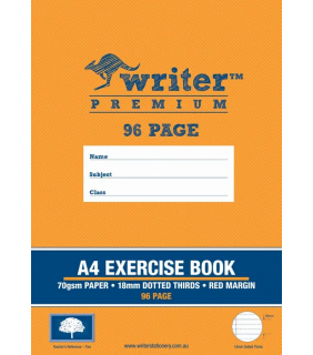 Writer Premium A4 96pg Exercise Book 18mm dotted thirds + margin