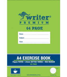 Writer Premium A4 64pg Exercise Book 24mm dotted thirds + margin