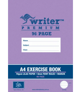 Writer Premium A4 96pg Exercise Book 8mm ruled + margin - Lilac Pap