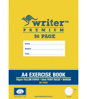 Writer Premium A4 96pg Exercise Book 8mm ruled + margin - Yellow Pa