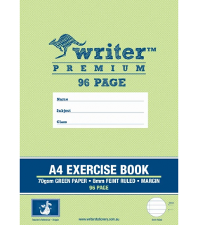Writer Premium A4 96pg Exercise Book 8mm ruled + margin - Green Pap