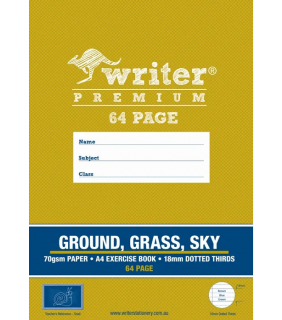 Writer Premium A4 64pg Ground/Grass/Sky Exercise Book 18mm dotted t