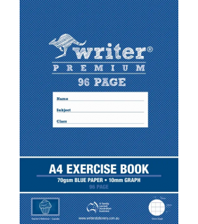 Writer Premium A4 96pg Exercise Book 10mm Graph + margin - Blue Pap