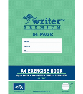 Writer Premium A4 64pg Exercise Book 9mm dotted thirds + margin