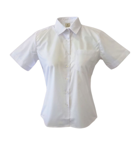 S/S Blouse with Stand Collar White 
