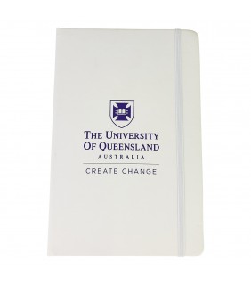UQ Branded Venture A5 PU Notebook with Elastic Closure - White