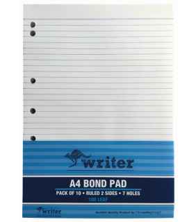 Protext A4 100 sheet Bond Office pad ruled + 7 Holes