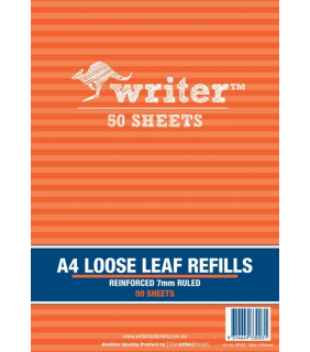 Writer A4 Binder refills pk50 7mm ruled