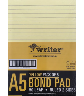 Protext A5 50 sheet Premium Bond pad ruled 2 sides - Yellow, Pack of