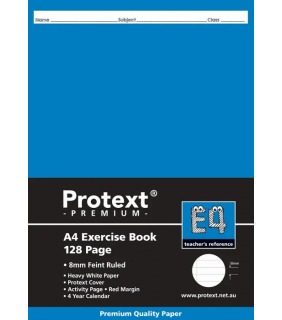 Protext A4 Exercise Book ruled 8mm 128pg + margin, new Dark Blue ins