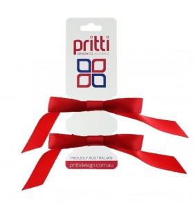 Pritti Satin Pig Tail Bows Red