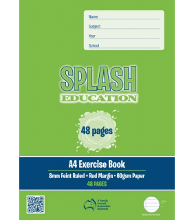 Writer Splash A4 48pg Exercise Book 8mm ruled + red margin