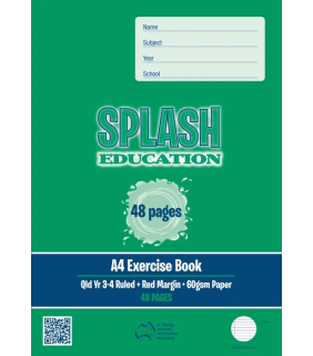 Writer Splash A4 48pg Exercise Book QLD Year 3/4 ruled + red margin