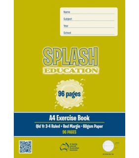 Writer Splash A4 96pg Exercise Book QLD Year 3/4 ruled + red margin