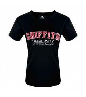 Ladies Black T Shirt Screen Varsity