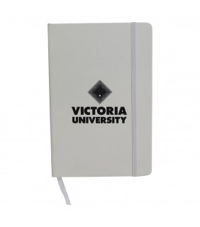 Victoria University Venture A5 PU Notebook with Elastic Closure - White w/ Black